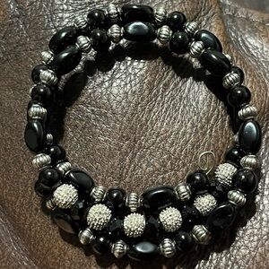 Elegant Black and Silver Beaded Bracelet(handcrafted)
